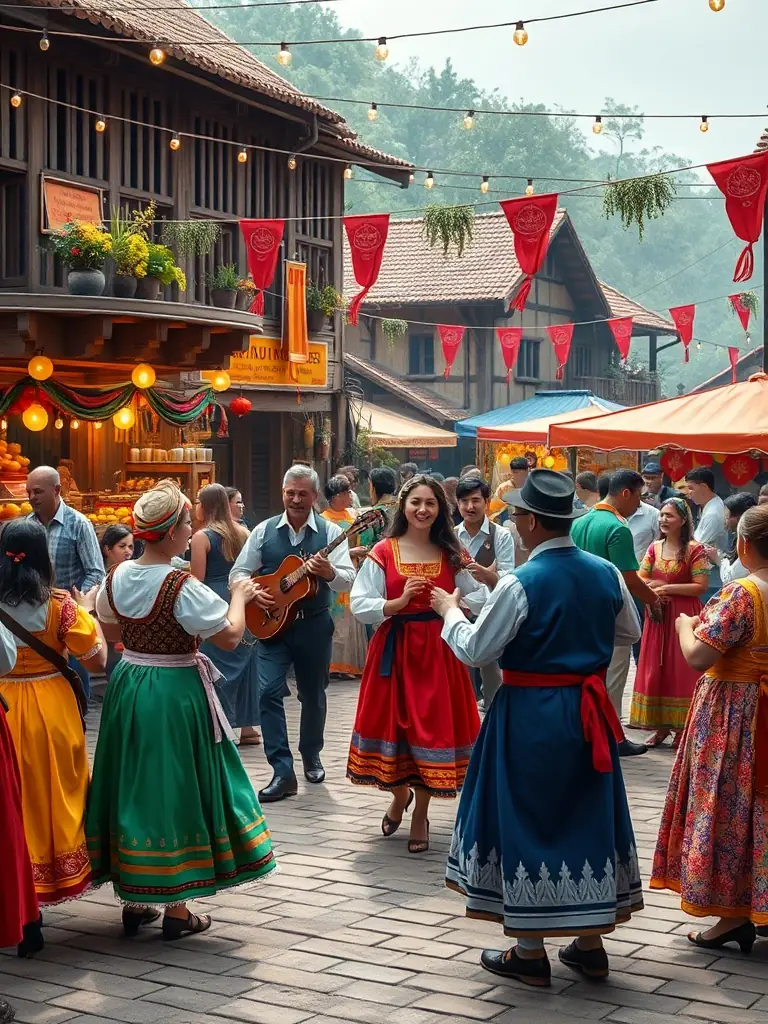 A lively image of a local cultural festival in Haute Vallée du Goul, featuring traditional music, dance, and regional cuisine, capturing the vibrant cultural heritage.