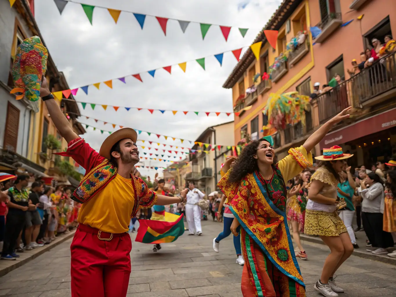 A captivating image featuring a group of tourists participating in a local cultural festival, showcasing traditional music, dance, and crafts.