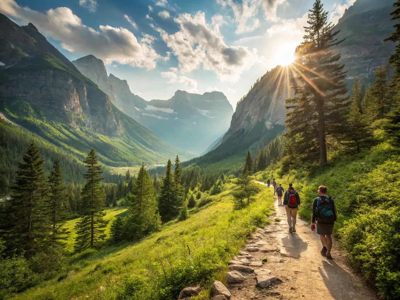 A vibrant image showcasing participants enjoying a guided hiking tour through the scenic trails of Haute Vallée du Goul, highlighting the natural beauty and outdoor activities available.