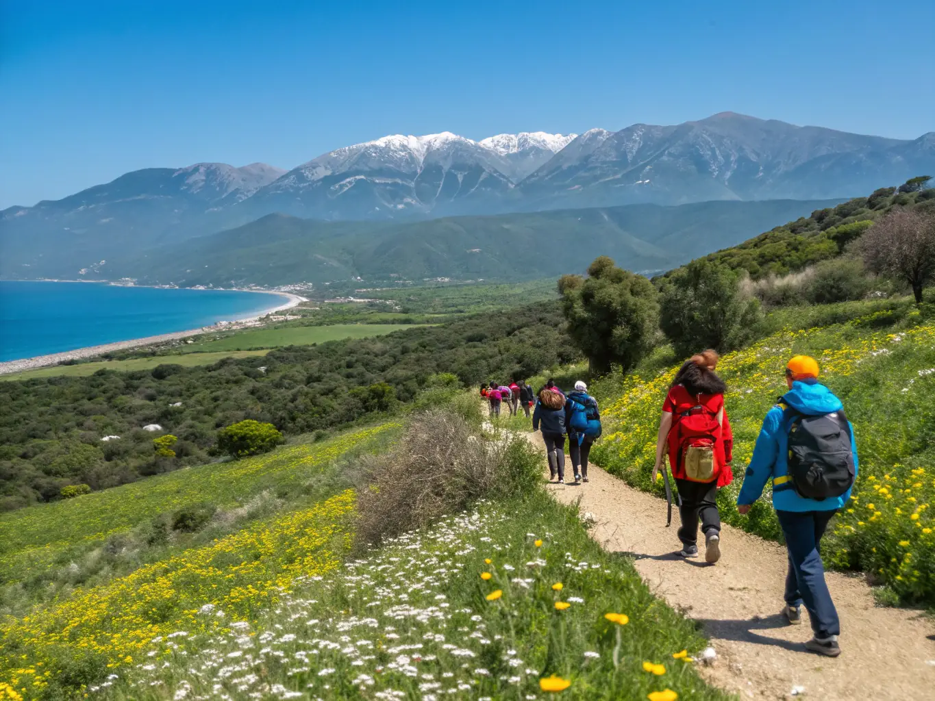 A photograph capturing a group of tourists participating in a guided hiking tour through the scenic trails of Haute Vallée du Goul, showcasing the natural beauty and outdoor recreational opportunities.