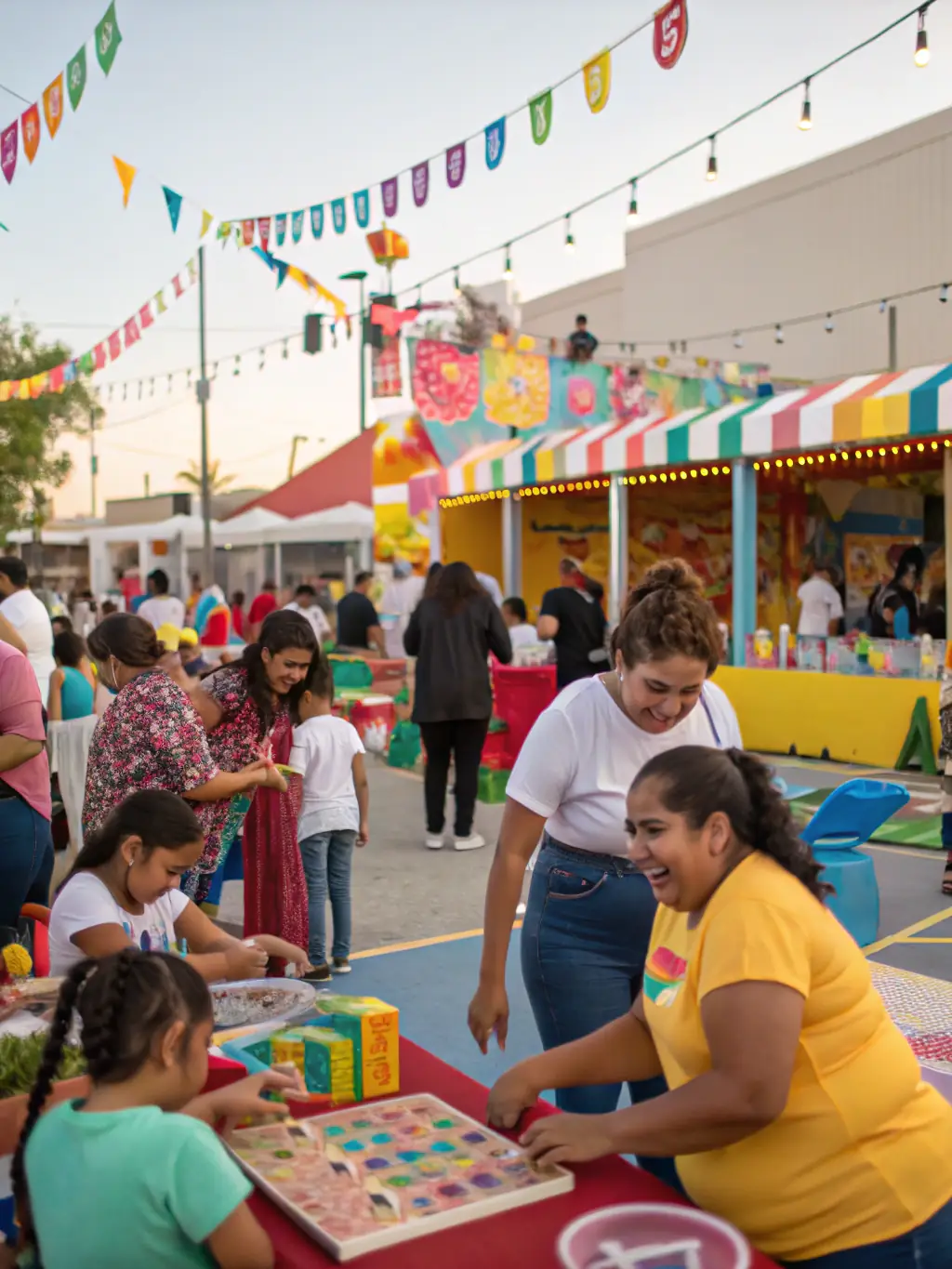 A picture of a community event organized by DEVELOP TOURISME HAUTE VALLEE DU GOUL, showing people of all ages enjoying local music and food, emphasizing community engagement.